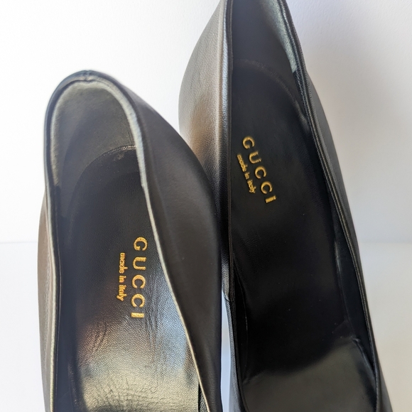 GUCCI Black Leather Platform Pumps/Heels, Round Closed Toe, size US 8.5/EU 38.5 - Picture 3 of 11